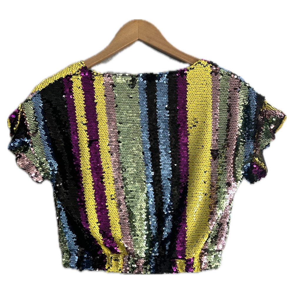 NWT Anthropologie Multicolor Sequin V-Neck Crop Top - Picture 5 of 8